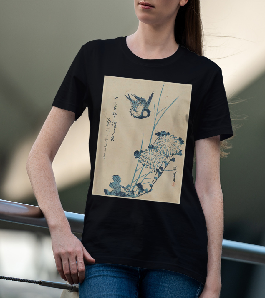 Classic Japanese Art Ukiyo-e Bird And Flowers Streetwear Aesthetic T-Shirt