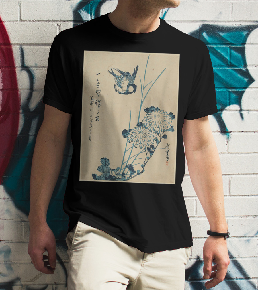 Classic Japanese Art Ukiyo-e Bird And Flowers Streetwear Aesthetic T-Shirt