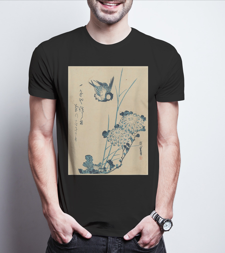 Classic Japanese Art Ukiyo-e Bird And Flowers Streetwear Aesthetic T-Shirt