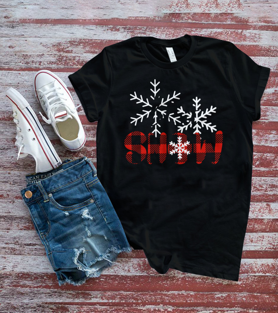 Let It Snow Christmas Red Buffalo Plaid Snowflakes T-Shirt