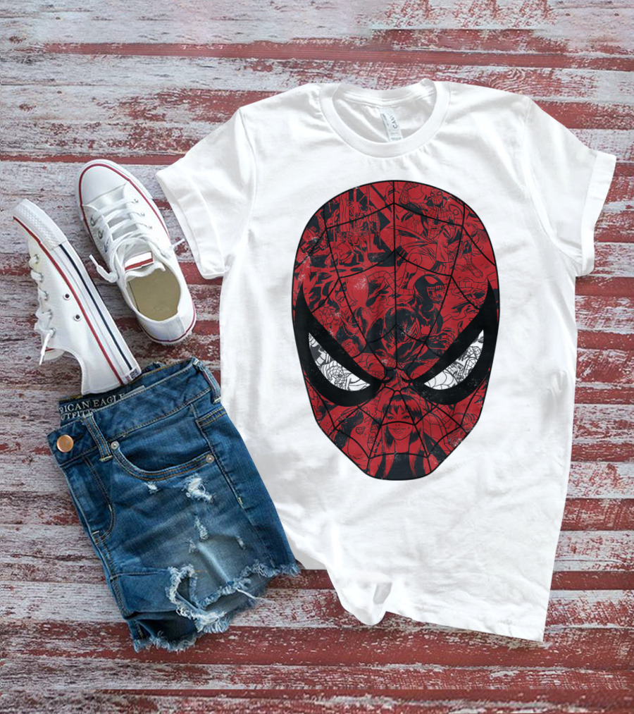 Spiderman Mask Marvel Comic Collage T-Shirt
