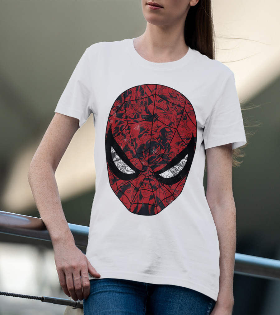 Spiderman Mask Marvel Comic Collage T-Shirt