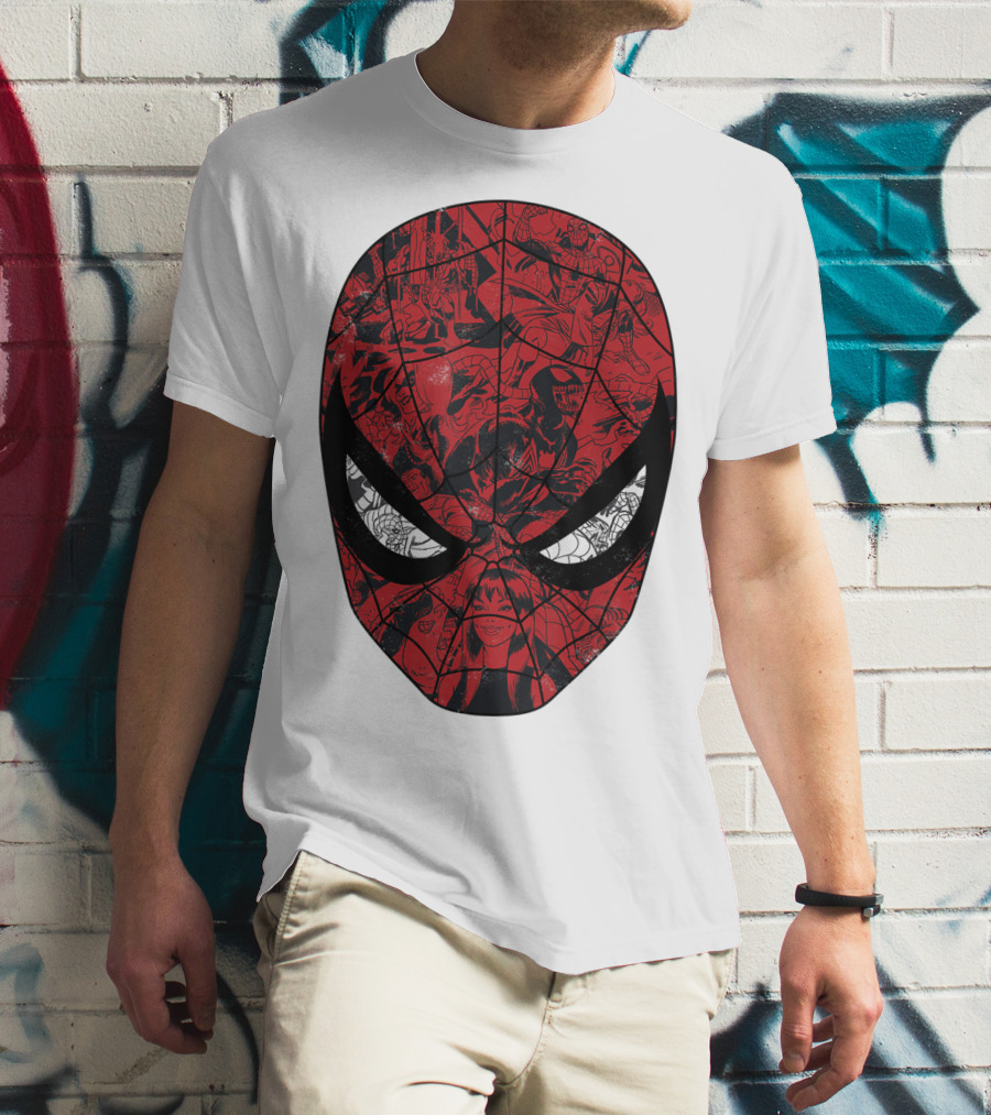 Spiderman Mask Marvel Comic Collage T-Shirt