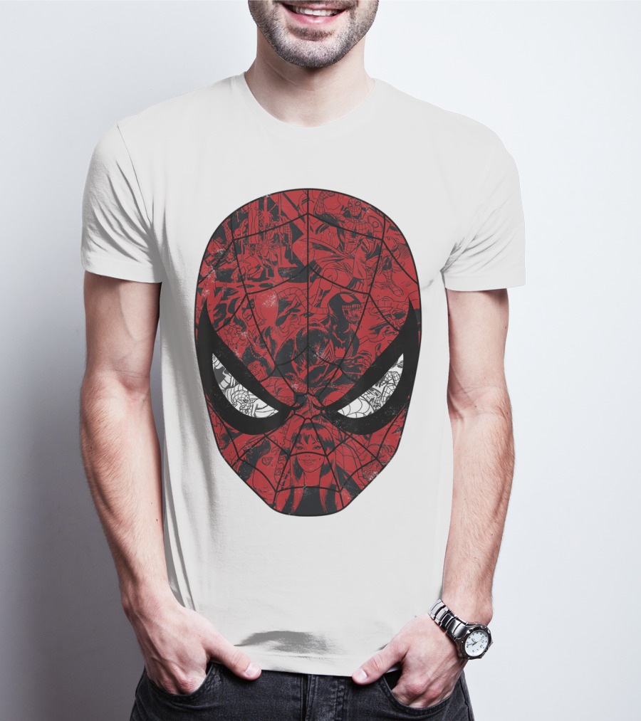 Spiderman Mask Marvel Comic Collage T-Shirt
