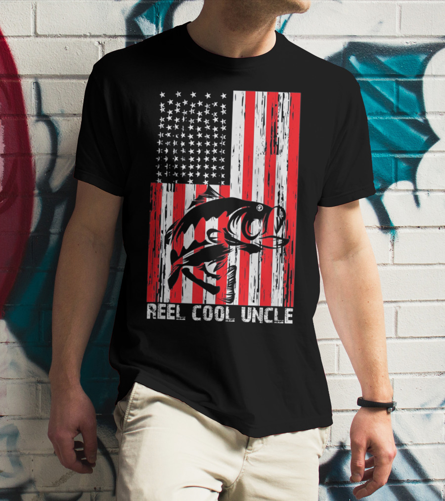 Reel Cool Uncle Vintage Fisherman American Flag T-Shirt