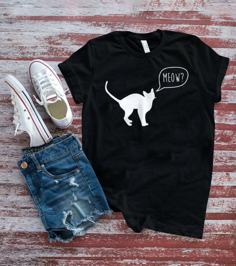 Meow Cat Illustration Cool Silhouette With Speech Bubble T-Shirt