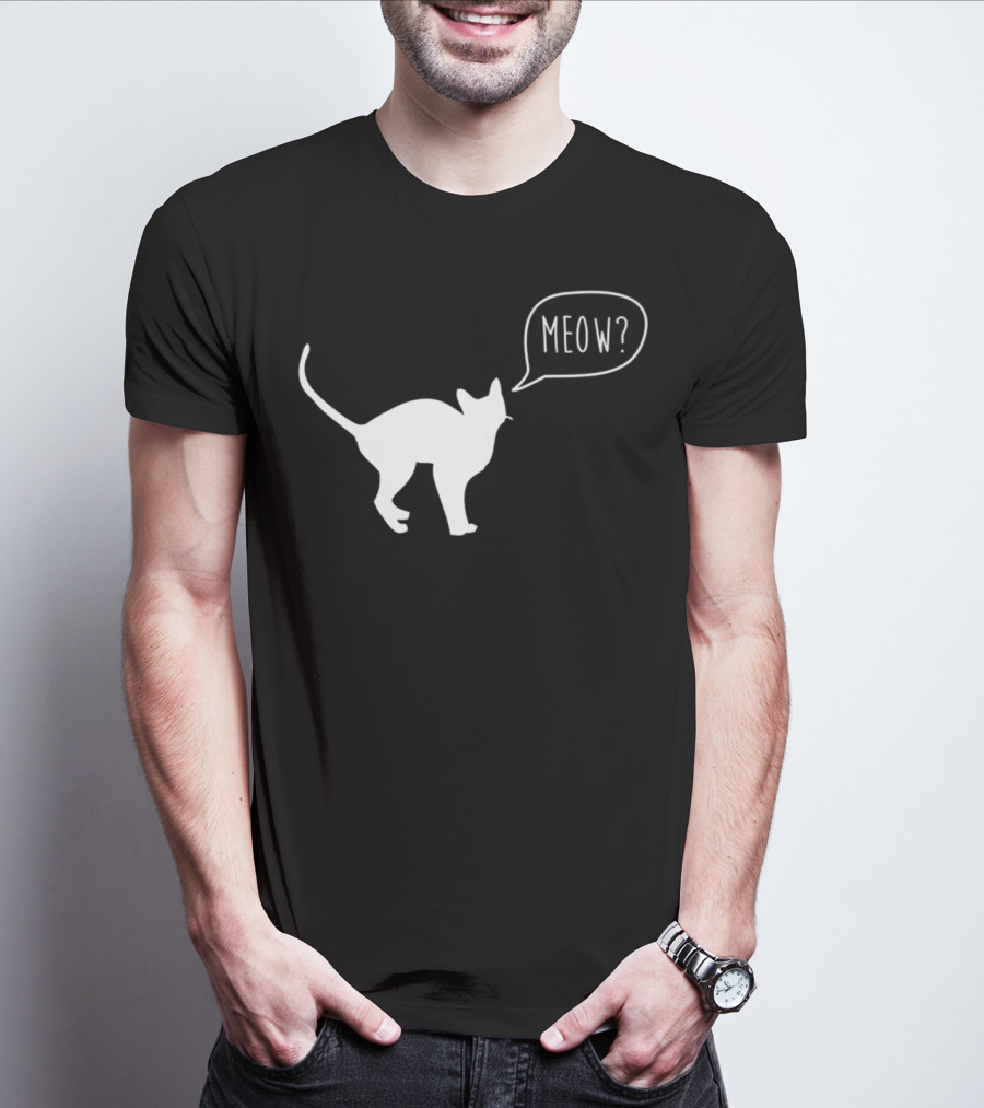 Meow Cat Illustration Cool Silhouette With Speech Bubble T-Shirt