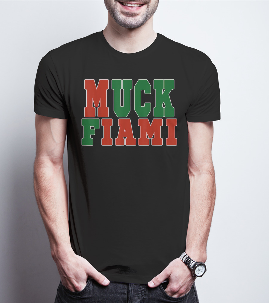 Muck Fiami Funny Miami Hater Red Green Block Letters T-Shirt