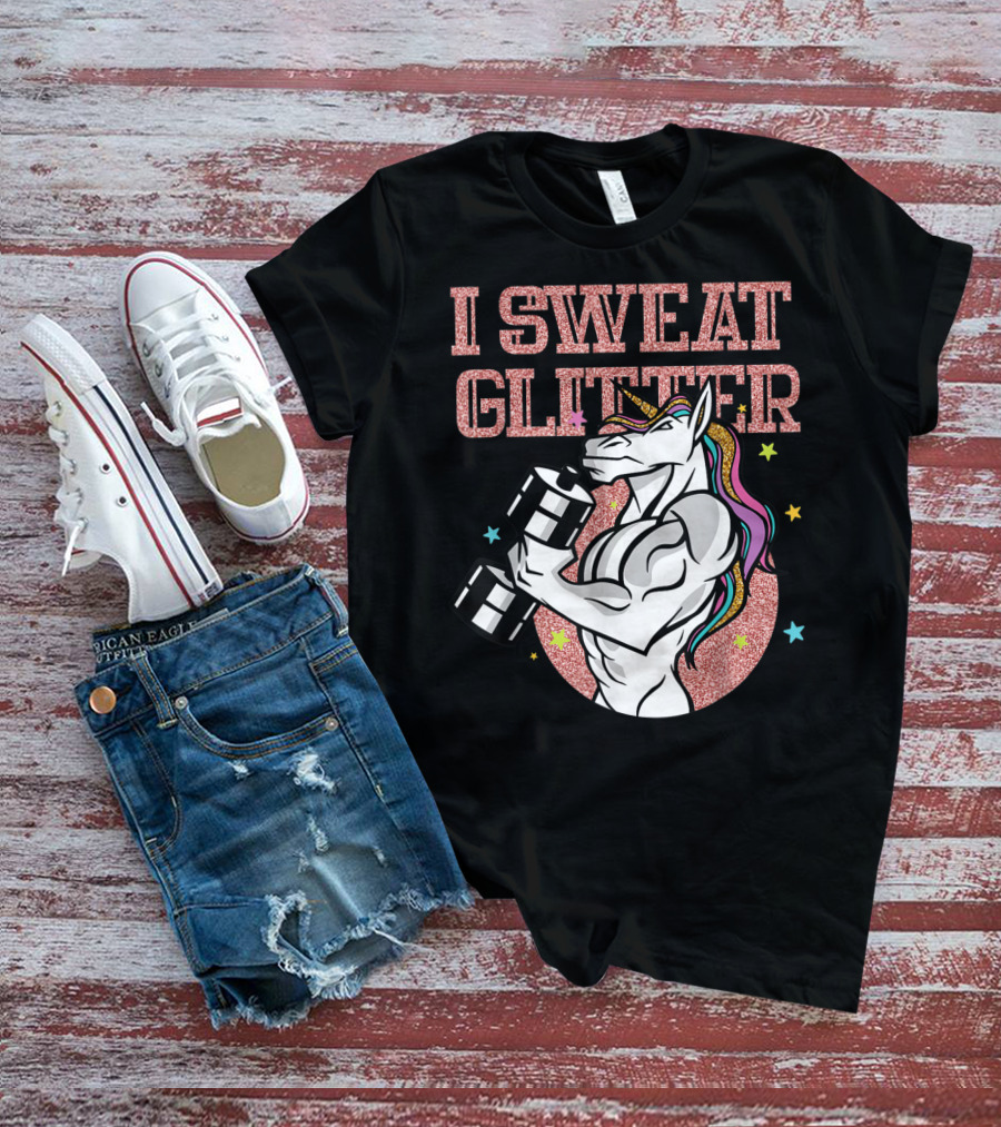 Muscular Unicorn Lifting Dumbbell I Sweat Glitter T-Shirt