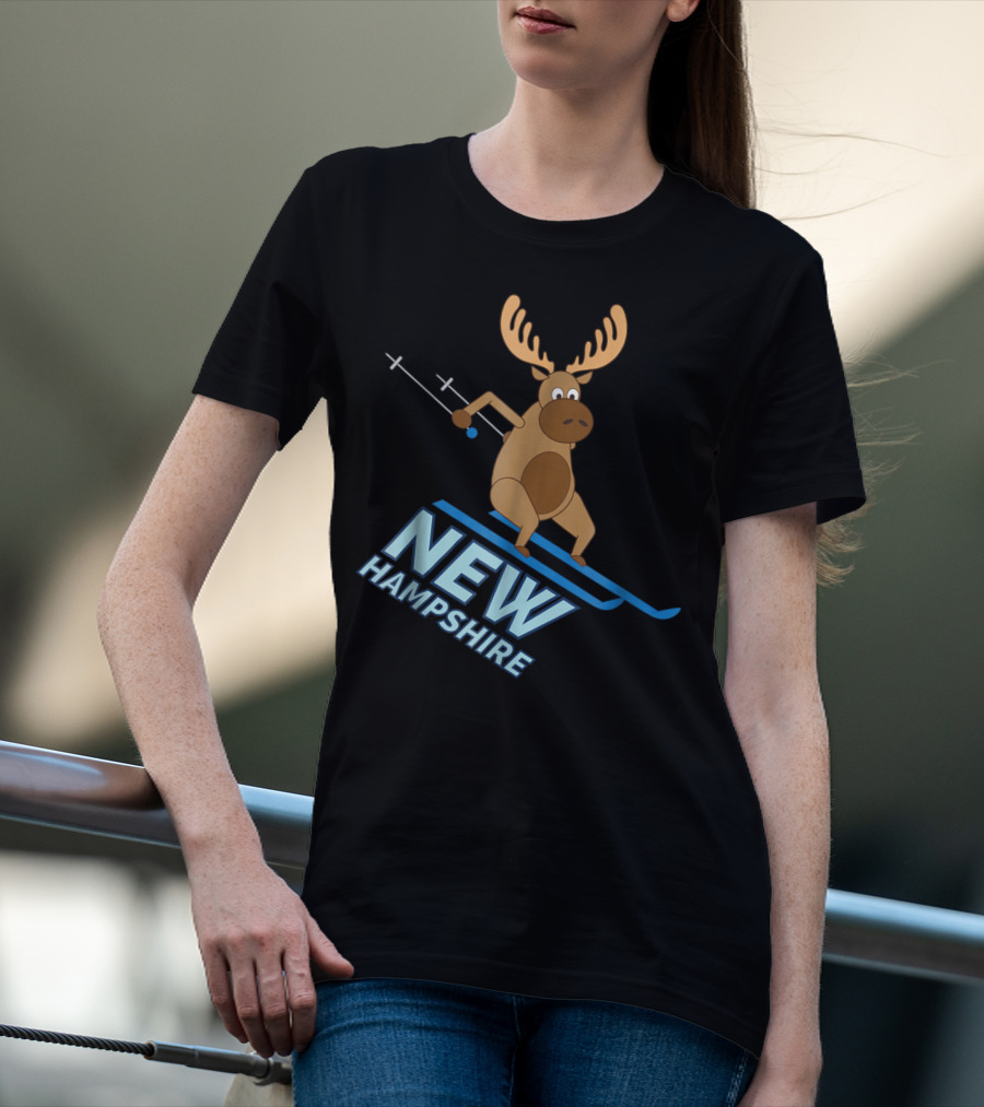 New Hampshire Skiing Moose Winter Fun T-Shirt