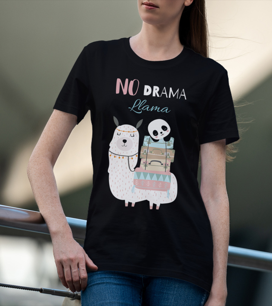 No Drama Llama Cute Panda On Llama With Suitcases T-Shirt