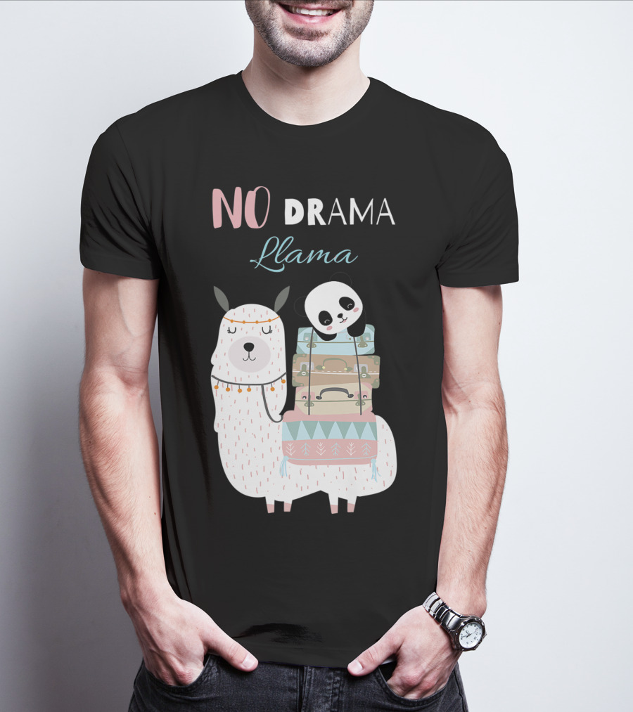 No Drama Llama Cute Panda On Llama With Suitcases T-Shirt