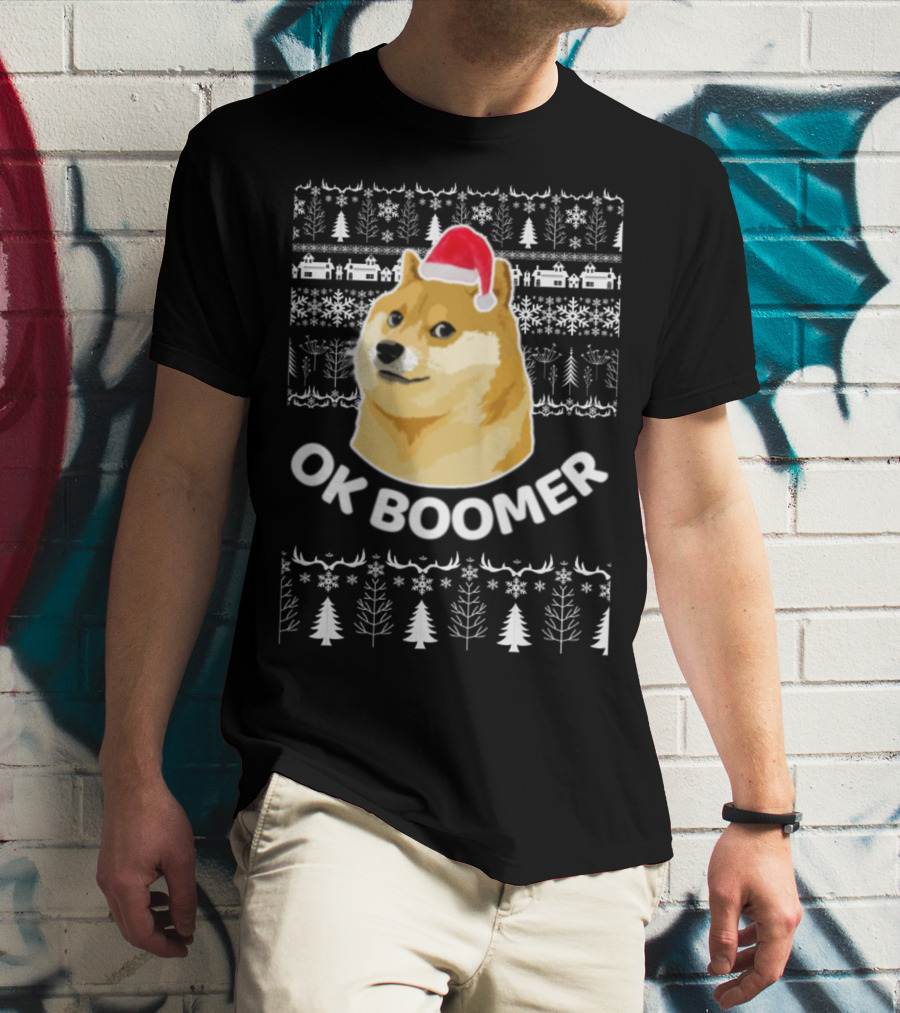 Ok Boomer Doge Santa Hat Ugly Christmas T-Shirt