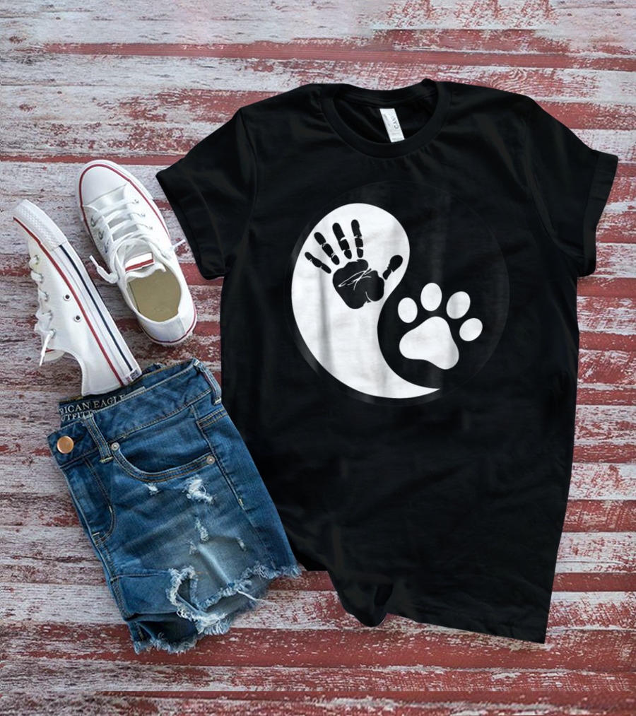 Yin Yang Pet Paw Print Hand Friends T-Shirt