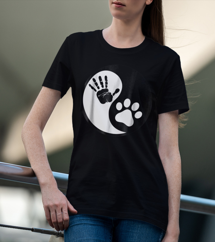 Yin Yang Pet Paw Print Hand Friends T-Shirt