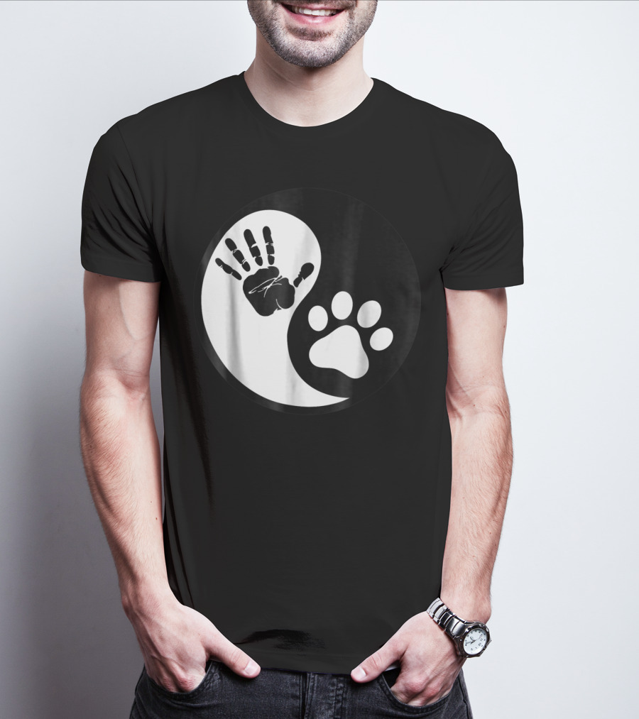 Yin Yang Pet Paw Print Hand Friends T-Shirt