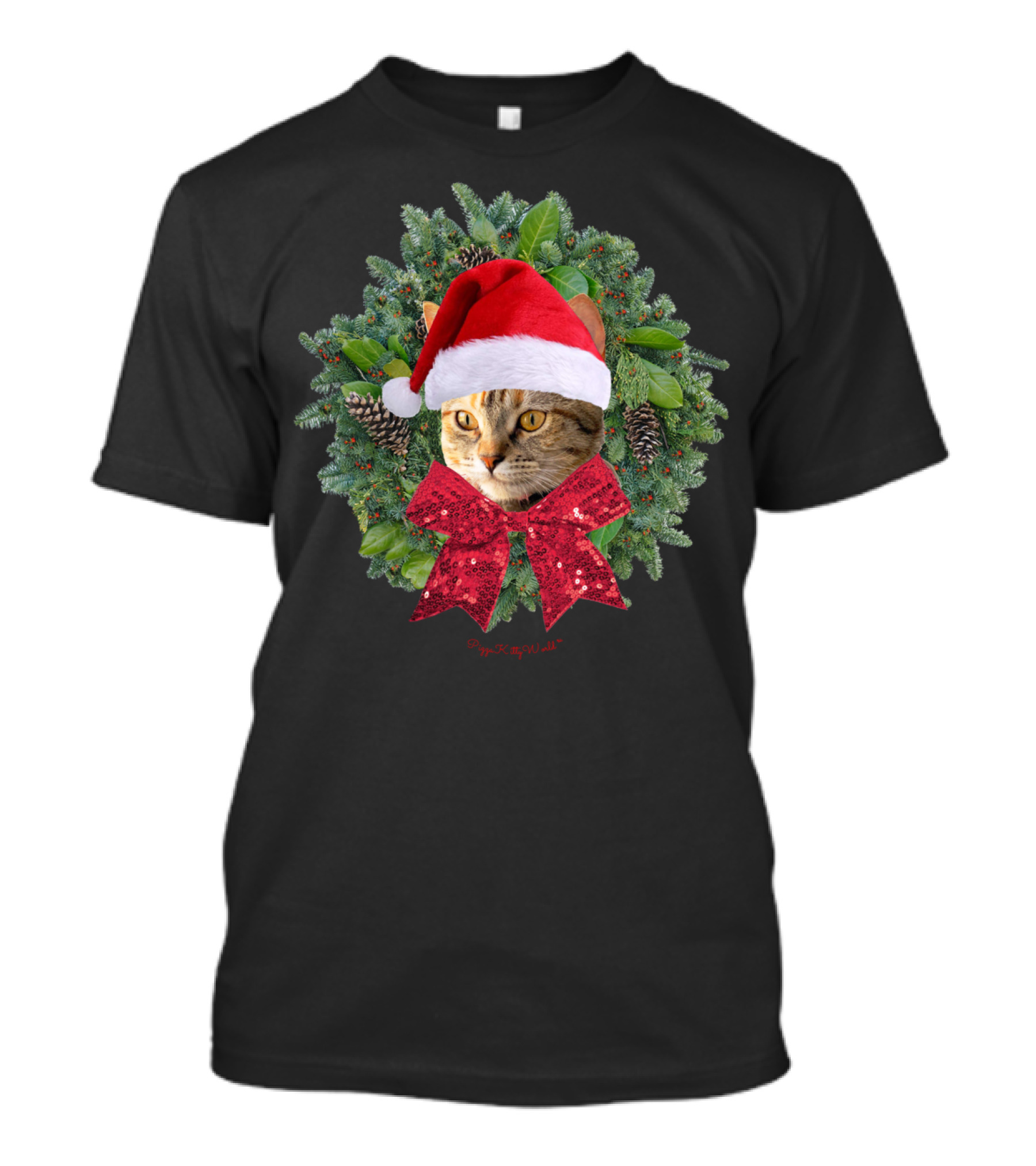 Santa Kitty Pizza Kitty World Wreath Torbie Cat T-Shirt