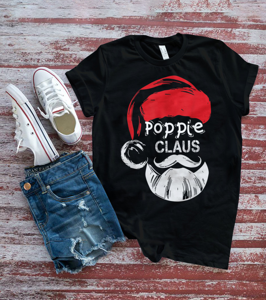Poppie Claus Santa Hat Christmas Grandpa T-Shirt