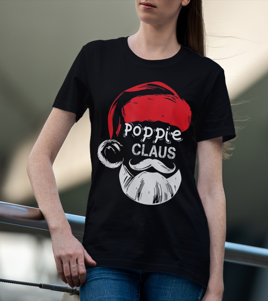 Poppie Claus Santa Hat Christmas Grandpa T-Shirt