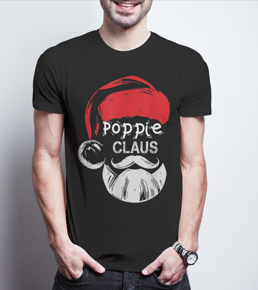 Poppie Claus Santa Hat Christmas Grandpa T-Shirt