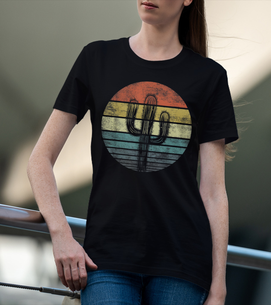 Retro Saguaro Cactus Sunset Stripes Cactaceae Vintage Vibes T-Shirt