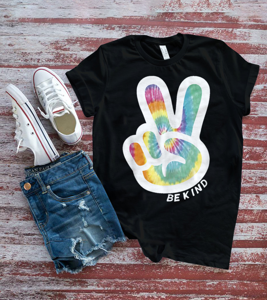 Retro Tie Dye Peace Sign Be Kind Peace Love Vibrant Colors T-Shirt