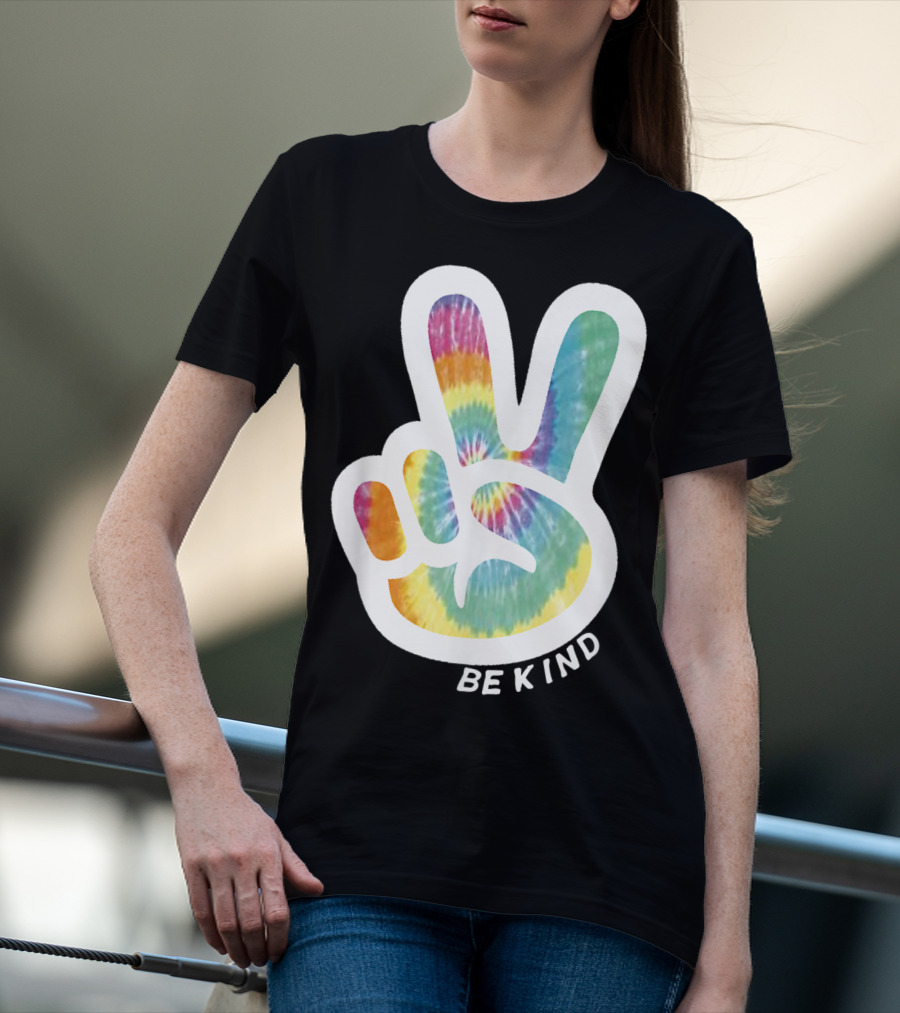 Retro Tie Dye Peace Sign Be Kind Peace Love Vibrant Colors T-Shirt