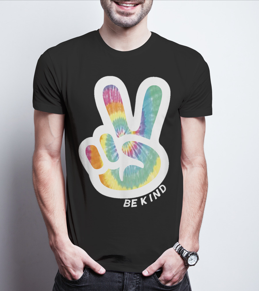 Retro Tie Dye Peace Sign Be Kind Peace Love Vibrant Colors T-Shirt
