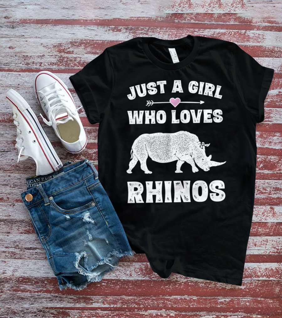Just A Girl Who Loves Rhinos Retro Vintage Rhinoceros T-Shirt