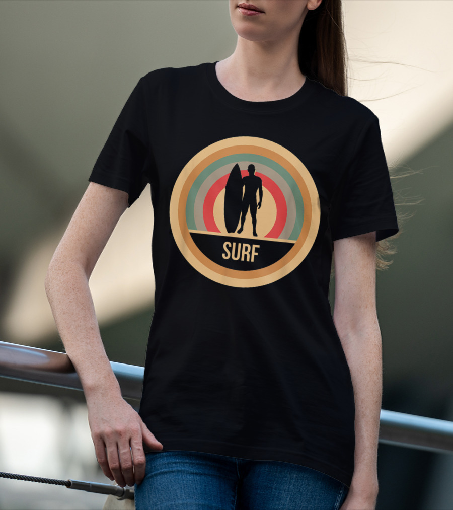 Surf Retro Vintage Surfers Rainbow Circle T-Shirt