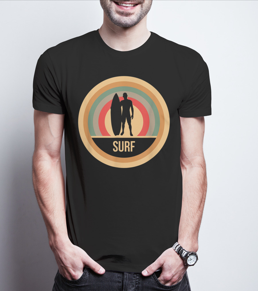 Surf Retro Vintage Surfers Rainbow Circle T-Shirt