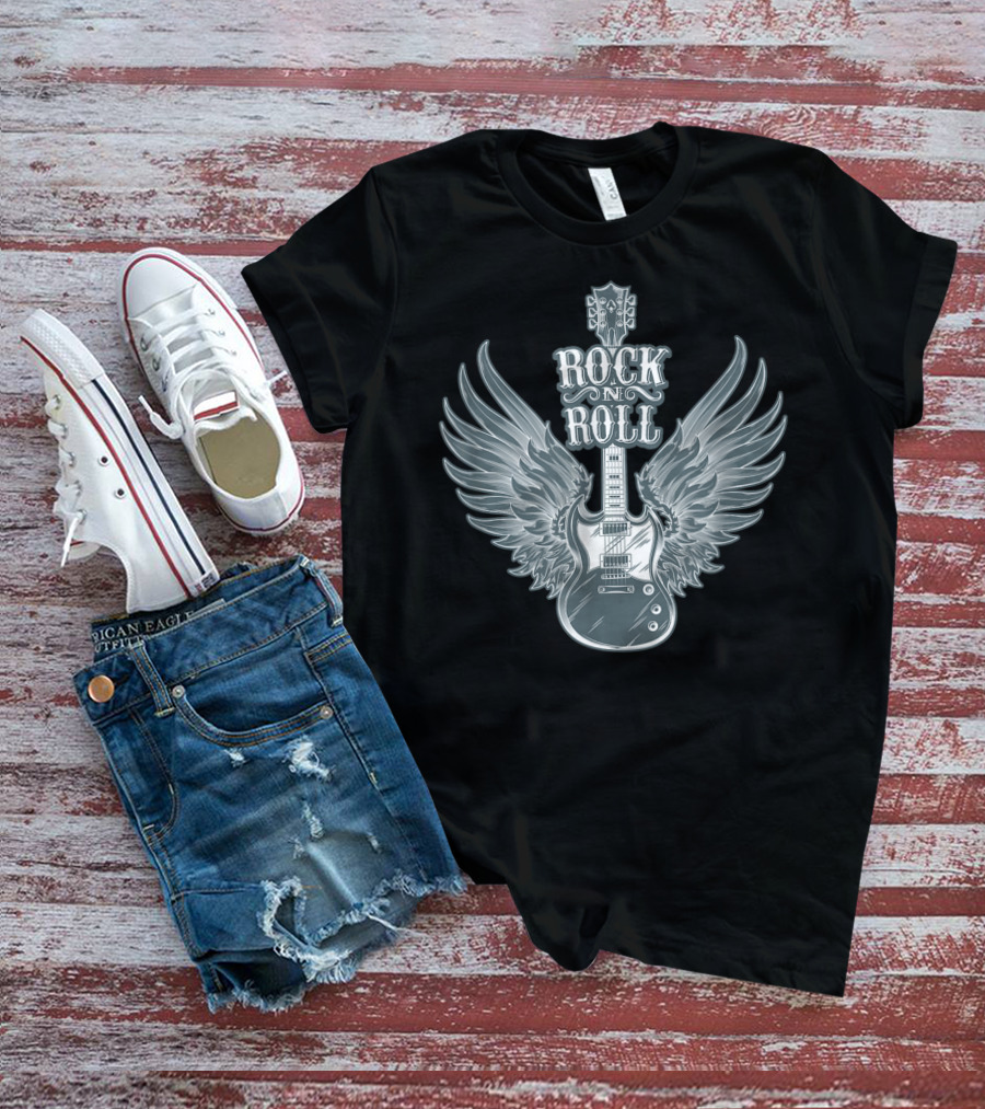 Rock N Roll Angel Wings Guitar Player T-Shirt