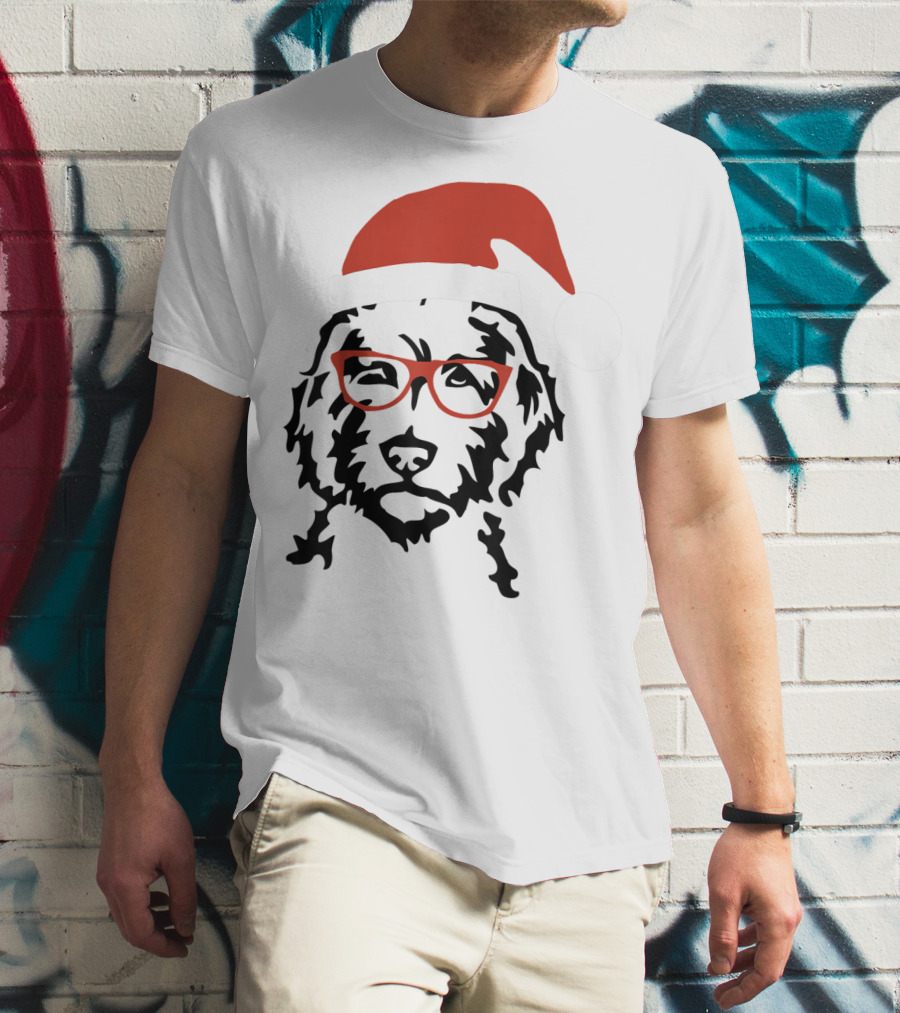 Santa Doodle Goldendoodle Christmas Red Hat Glasses T-Shirt