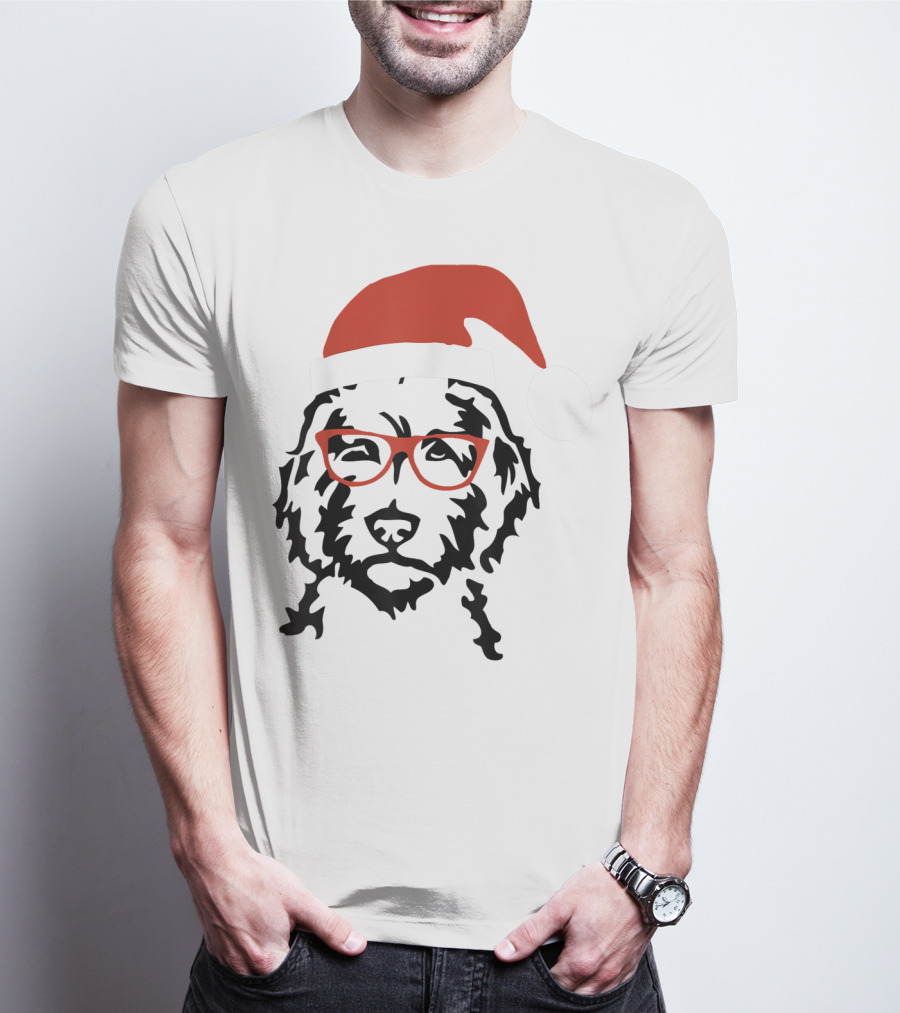 Santa Doodle Goldendoodle Christmas Red Hat Glasses T-Shirt