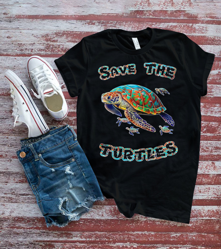 Save The Turtles Colorful Sea Turtle Conservation T-Shirt