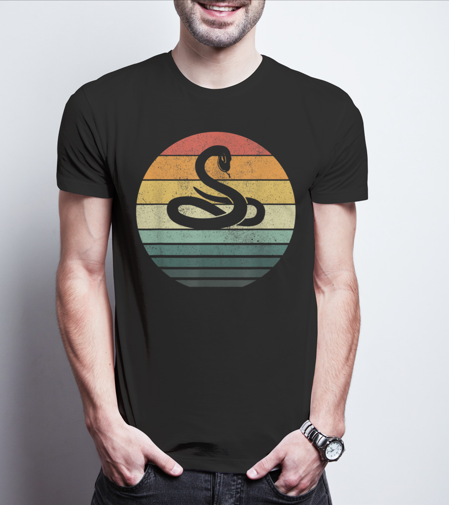Vintage 70s Snake Sunset Nature Retro Stripes T-Shirt