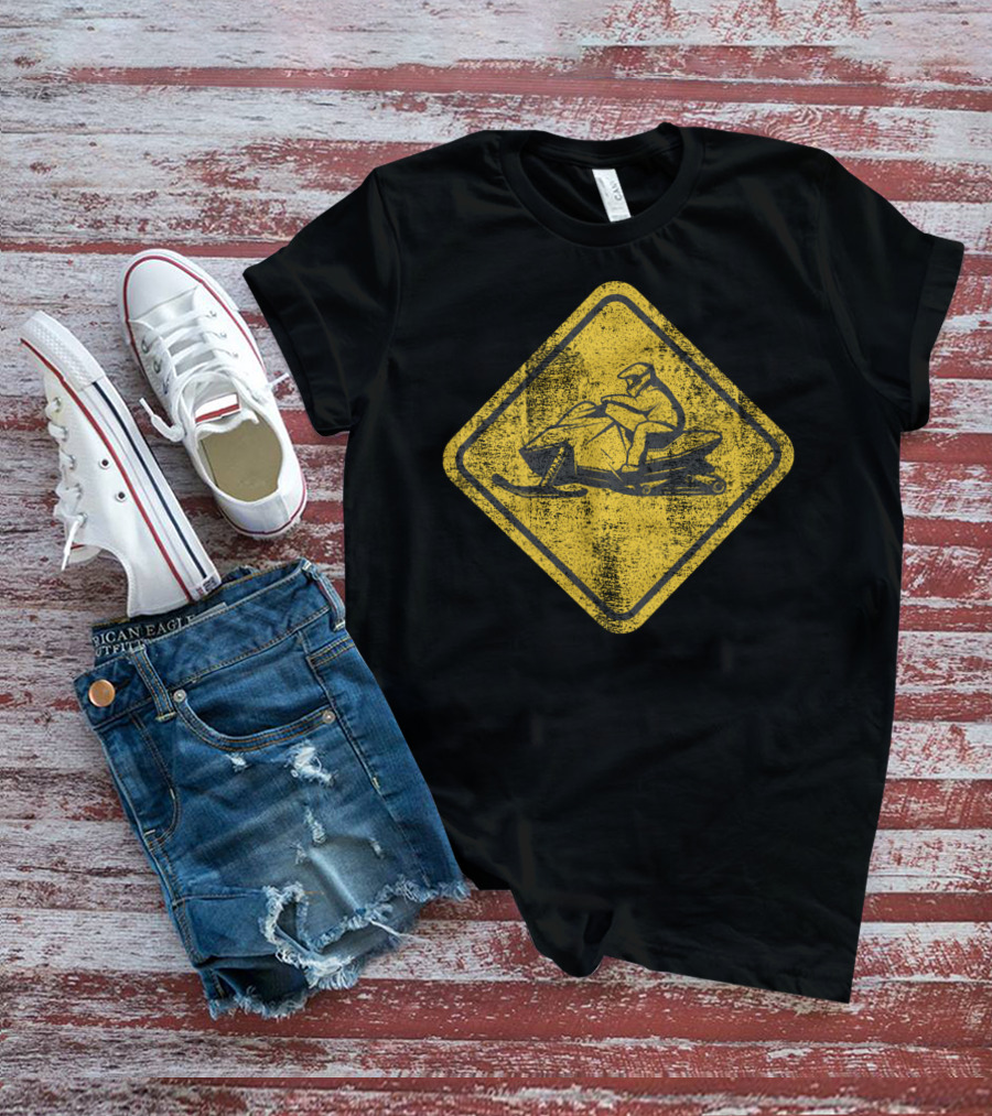Snowmobile Crossing Yellow Caution Sign T-Shirt