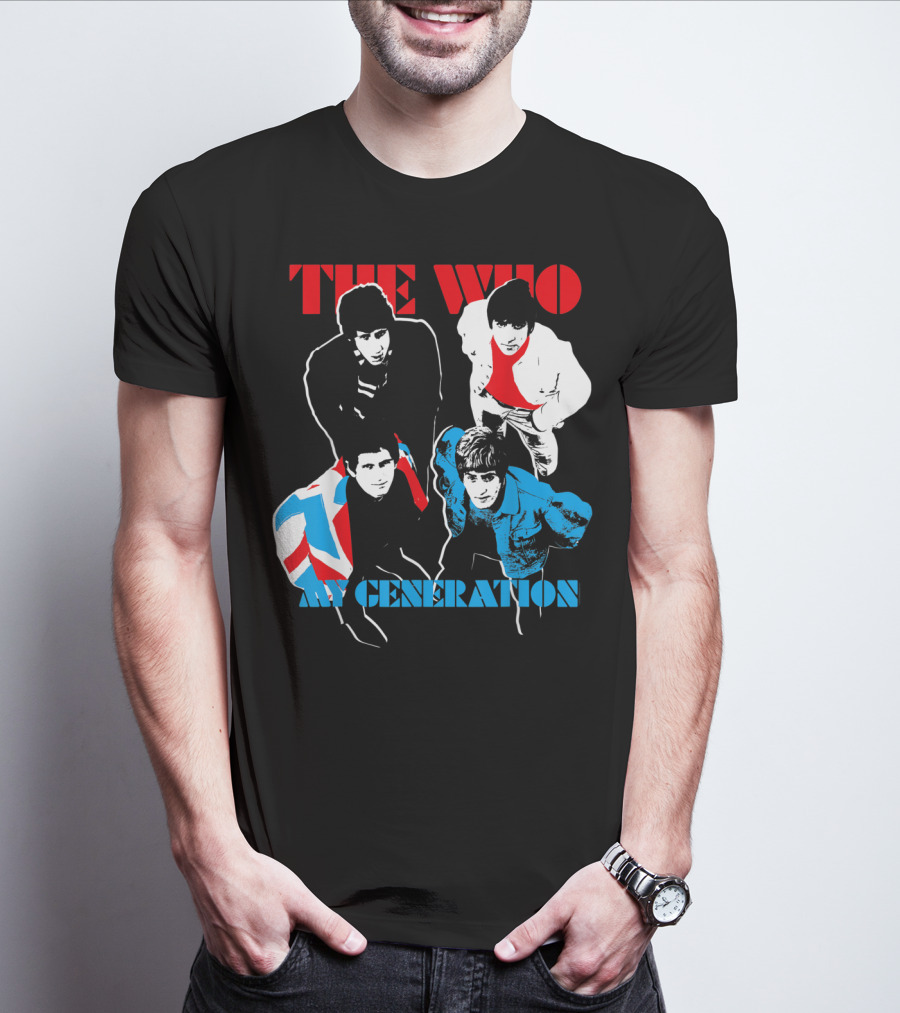 The Who My Generation Band Members With Union Jack Flag T-Shirt