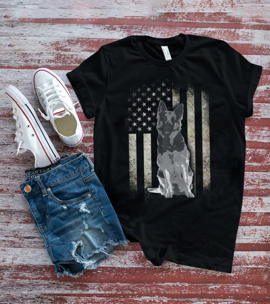 Twosided German Shepherd American Flag T-Shirt
