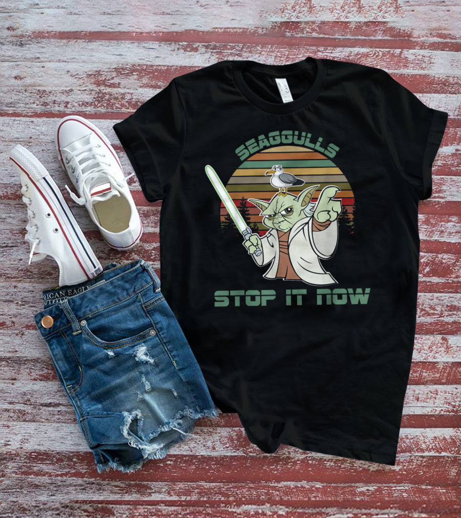 Seagulls Stop It Now Lightsaber Yoda Vintage Sunset T-Shirt