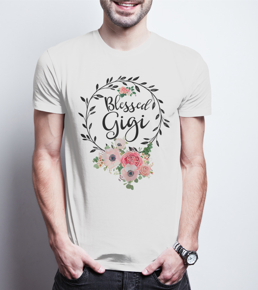 Blessed Gigi Floral Grandma Mother's With Pink And White Flowers T-Shirt