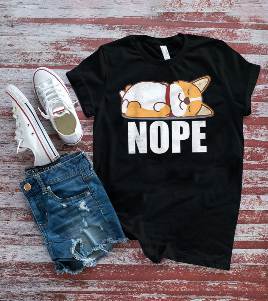 Cute Corgi Nope Vintage Funny Lazy T-Shirt