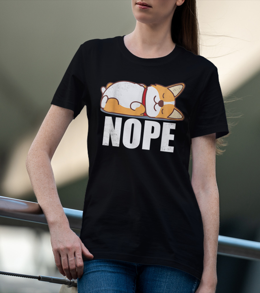 Cute Corgi Nope Vintage Funny Lazy T-Shirt