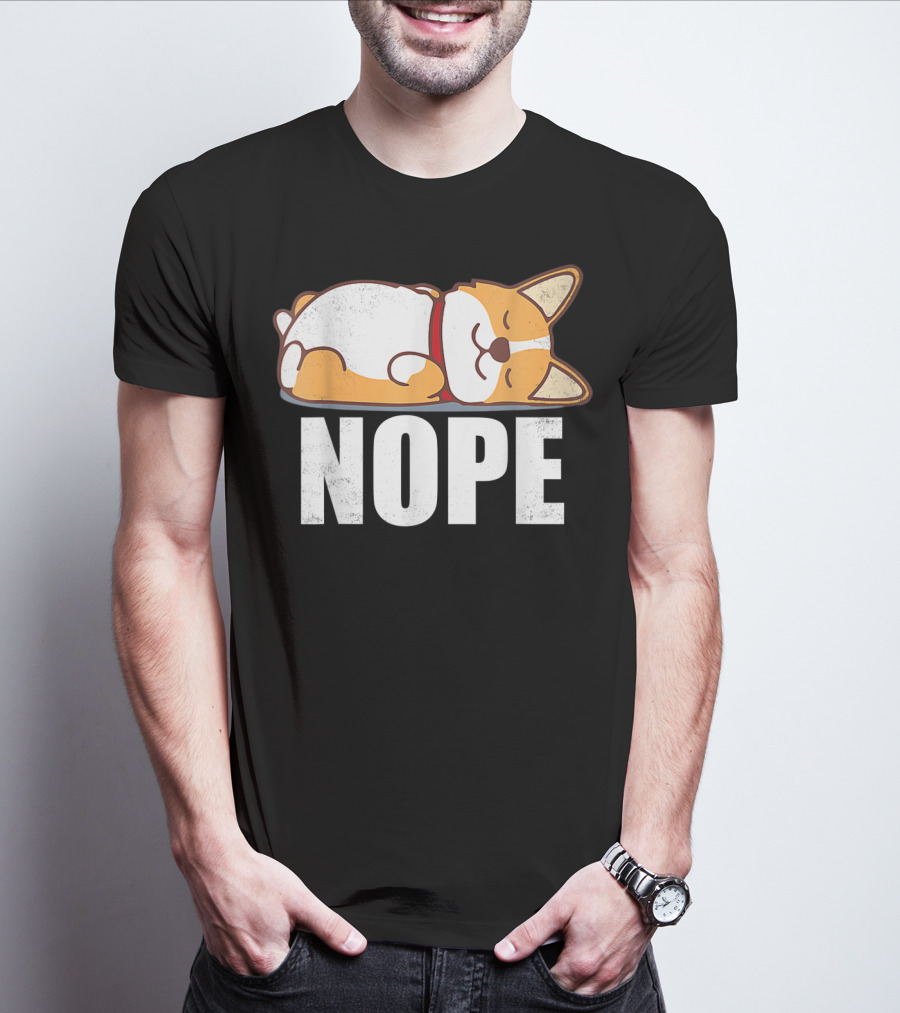 Cute Corgi Nope Vintage Funny Lazy T-Shirt