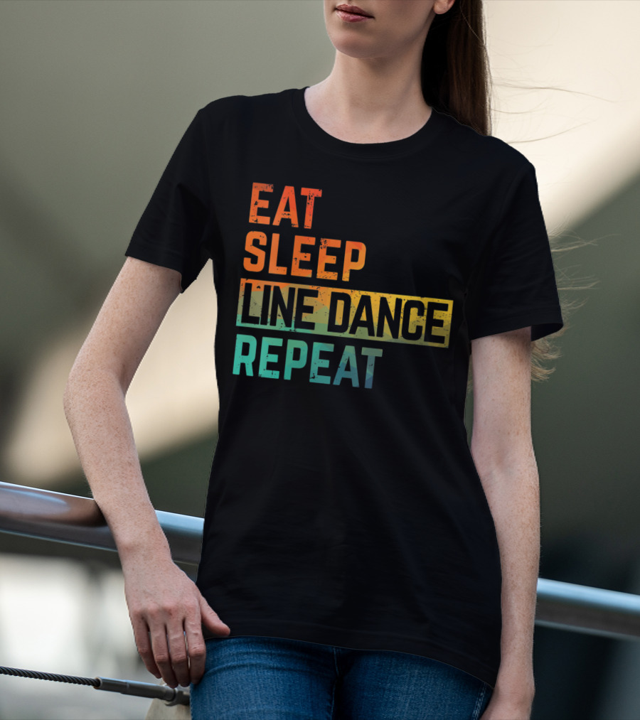 Eat Sleep Line Dance Repeat Watercolor T-Shirt