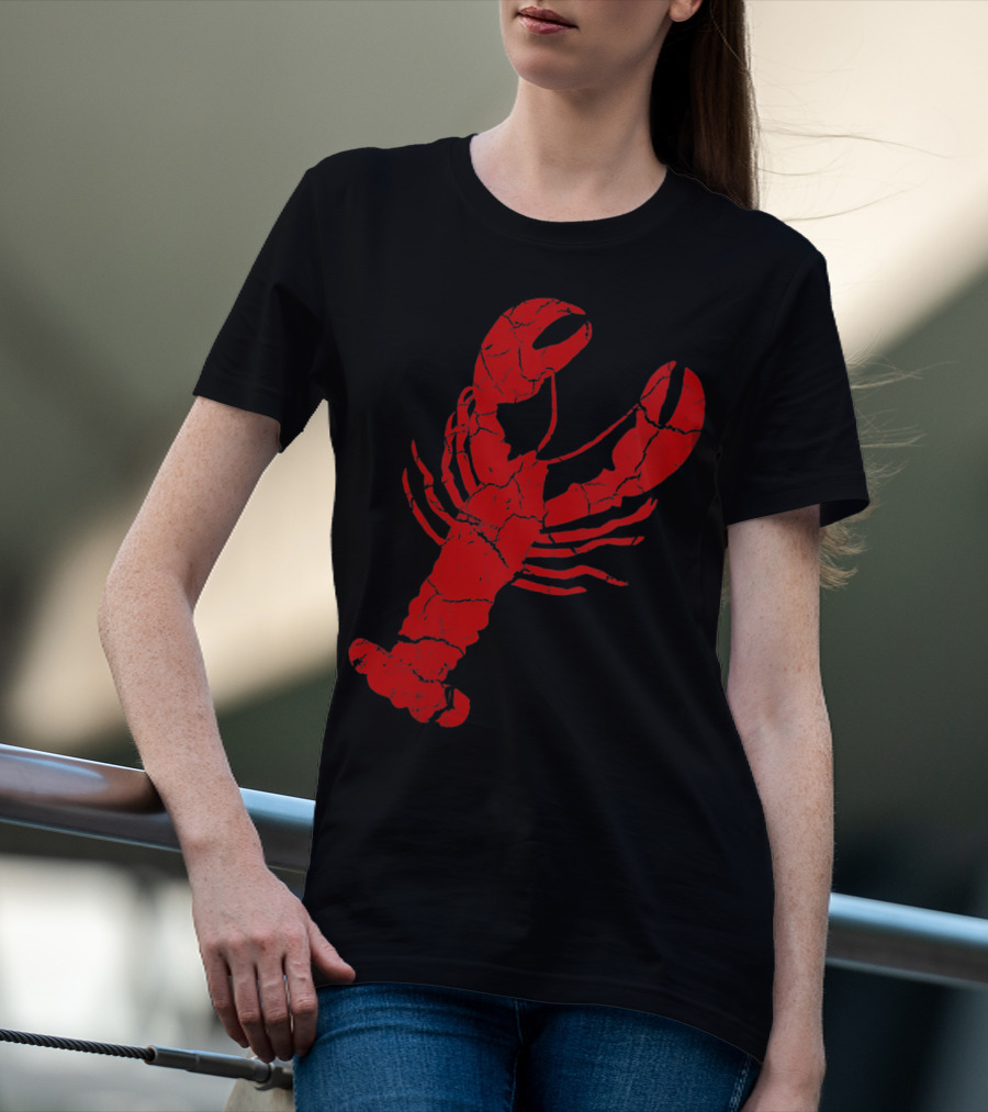 Vintage Lobster Print Red Cracked T-Shirt