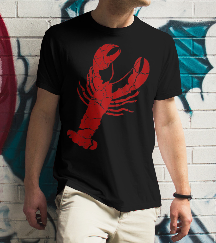 Vintage Lobster Print Red Cracked T-Shirt