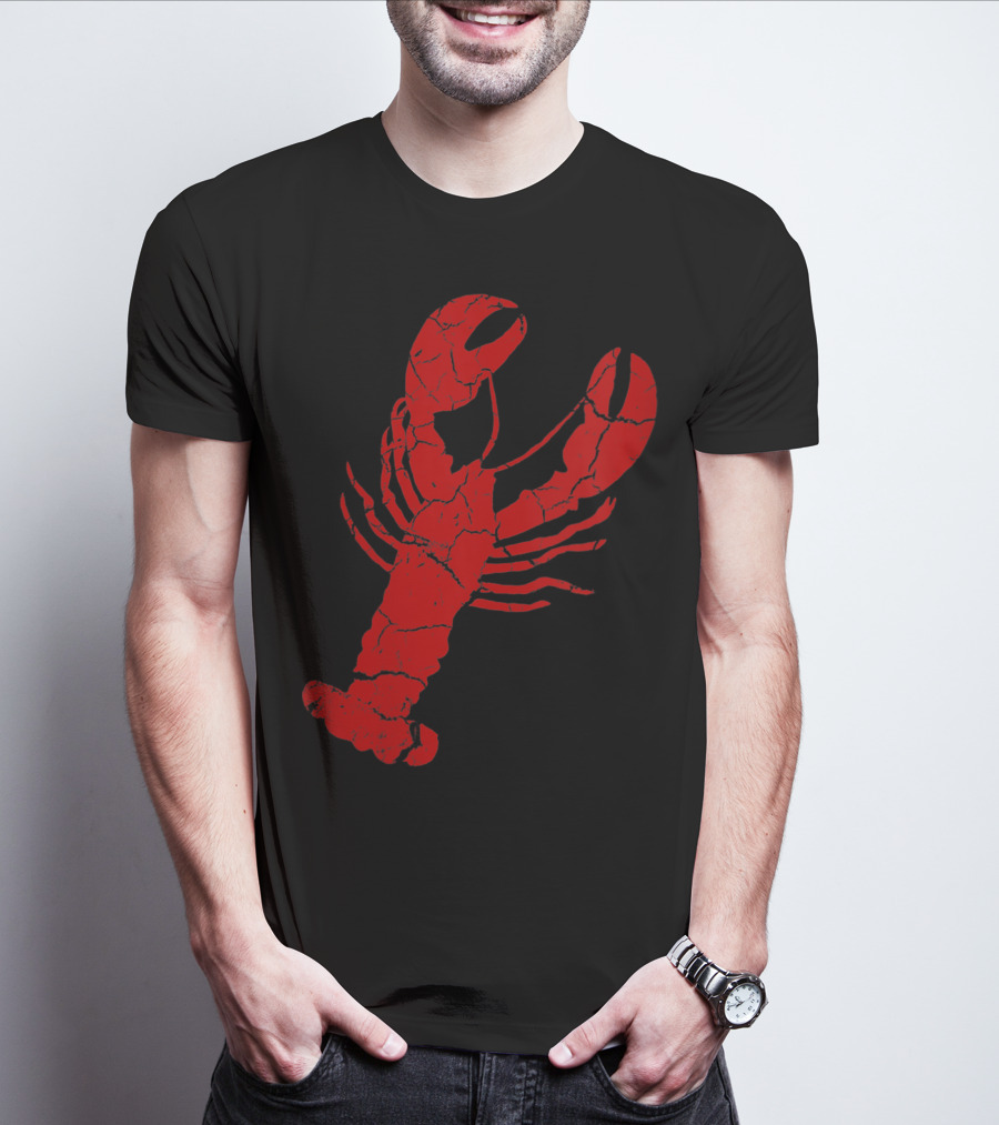 Vintage Lobster Print Red Cracked T-Shirt