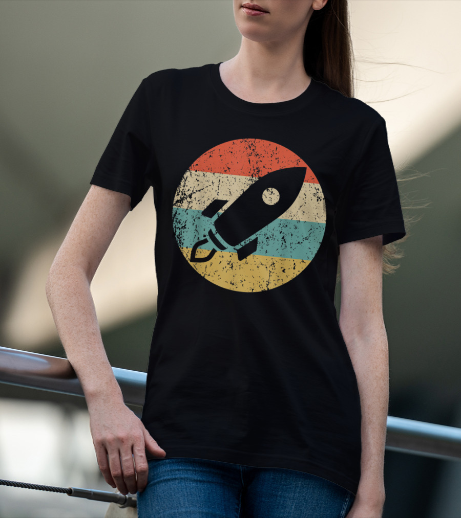 Astronau Vintage Space Ship Retro Rocket Stripes T-Shirt