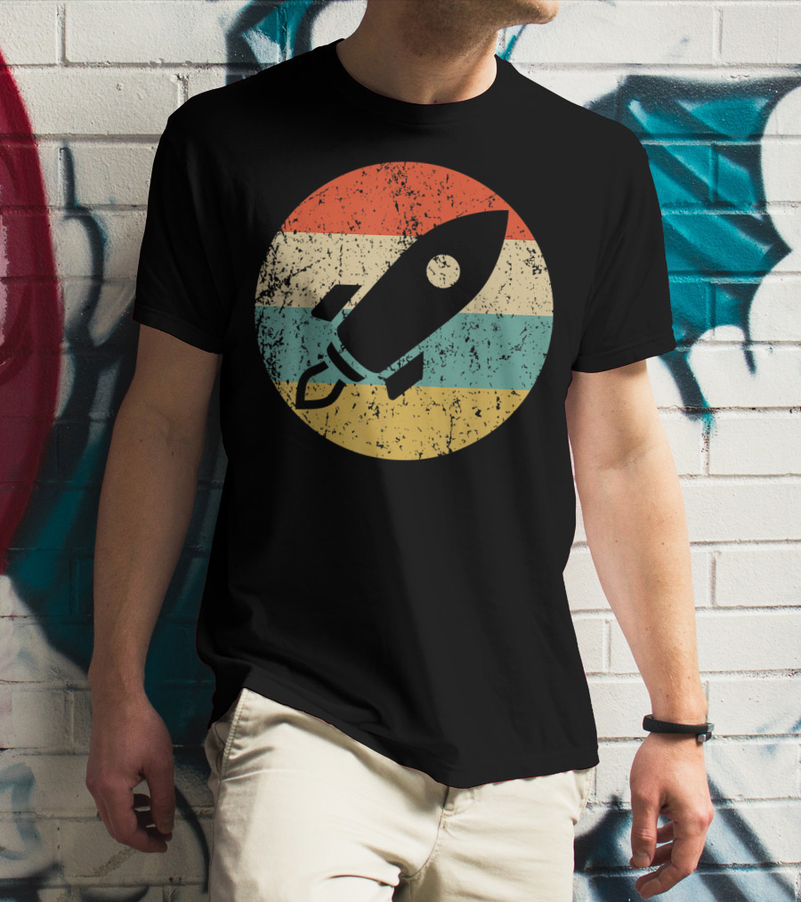 Astronau Vintage Space Ship Retro Rocket Stripes T-Shirt